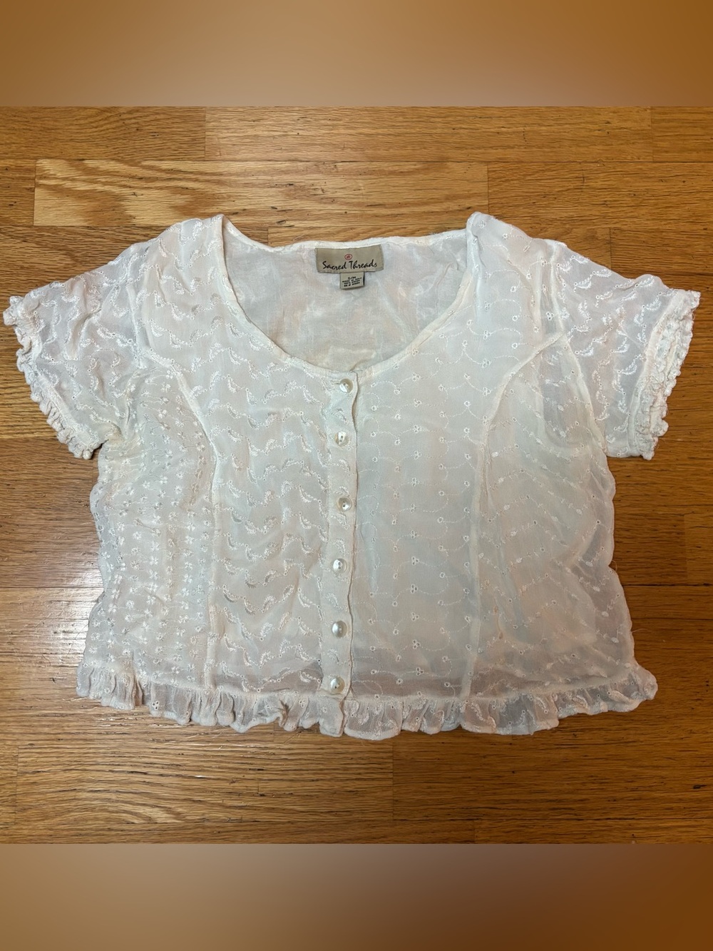 Vintage Sacred Threads Cropped Floral Embroidered Coastal Cowgirl Boho Top S/M